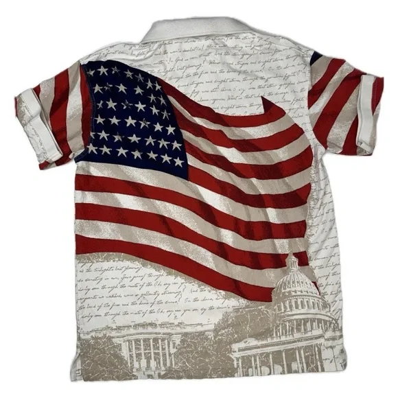 Royale Air American Flag Polo Men’s Large All Over Print T-Shirt Star Spangled - Picture 2 of 8
